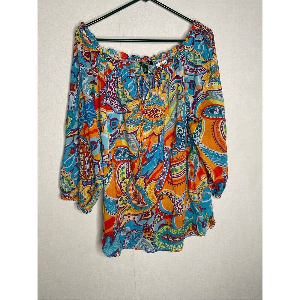Lauren Ralph Lauren Vibrant Multicolor Off-Shoulder Tunic